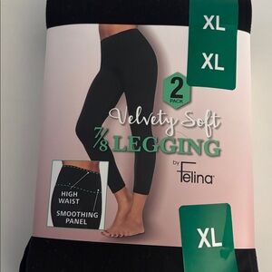 Felina High Waist Black Velvety Soft Leggings - 2 Pack